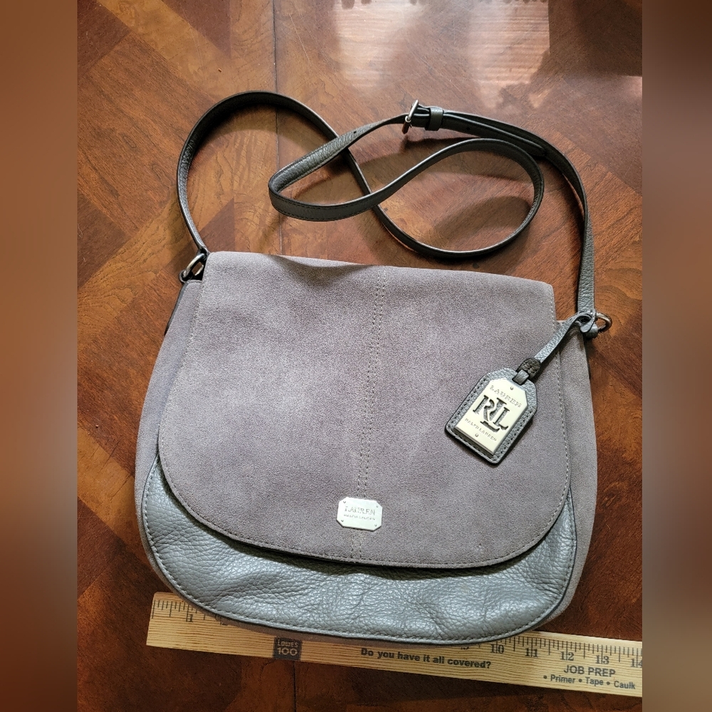 Ralph Lauren RLL Gray Suede & Leather Crossbody Bag NWOT
